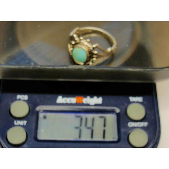sz 6 3/4 Simulated Turquoise Women Ring Sterling Silver 925 Patina - Picture 12 of 12
